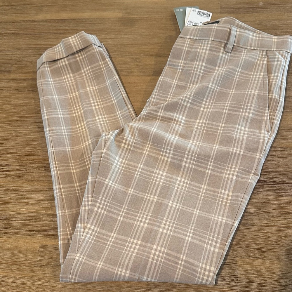 H&M Skinny Fit Pants Light Brown/Beige/White Plaid Checkered Cuffed 29